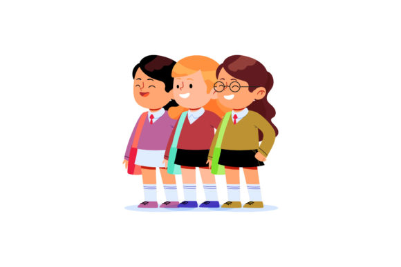 Back to School Girl Group Design Art Graphics