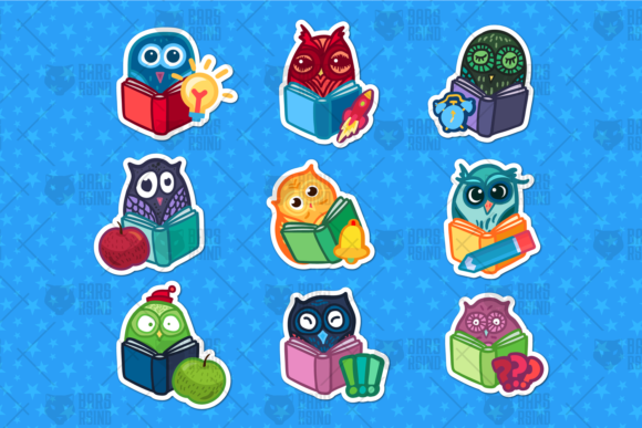 School Owls Stickers Set for Crafts & Graphics